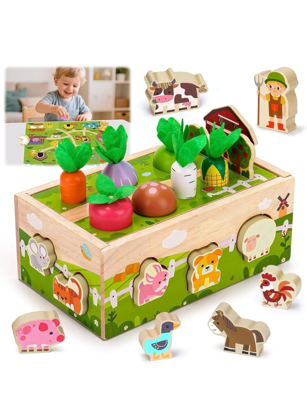 Wooden Farm Vegetable Sorting Toy - Green